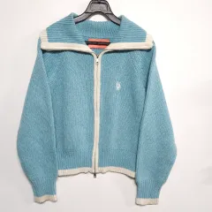 VANAKE レディース ジップアップ カーディガン セーラーカラー オーバーサイズ スカイブルー