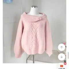 エイブリー 톡ソーダ リボン ケーブル編み オフショルダー ニット pink