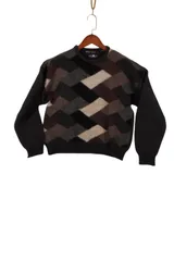 WHITE BEAR 幾何学模様 ウール ニット セーター 総柄 グレー ブラウン L相当 ヴィンテージ