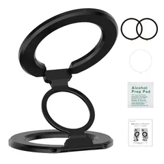 【新品】 T・O・T スマホスタンド 携帯スタンド 両面マグネット Magsafe対応 スタンドリング 360度回転 角度調整 磁石 iPhone 15 16 pro iPhone iPad Android ワイヤレス充電 アルミニウム合金素材 (ブラック 1