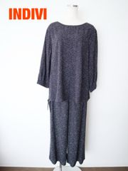 【新品】INDIVI　インディヴィ　グレーンドットプリント　セットアップ　定価22,000円　大きいサイズ　１５　ブラックに近い濃紺(公式カラー193)　ブラウン他　おしゃれ　お出掛け　送料込み　6465389