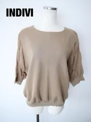 INDIVI　インディヴィ　シアースリーブニットプルオーバー　大きいサイズ　１５　ベージュ　カットソー　大人　綺麗め　シンプル　送料込み　6465384