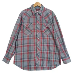 90s Wrangler ラングラー チェック柄 ウエスタンシャツ メンズL相当 古着 90年代 ヴィンテージ VINTAGE アメカジ 刺繍タグ パールスナップボタン ウエスタンヨーク フラップポケット マルチカラー レッド グレー ブルー【長袖シャツ】