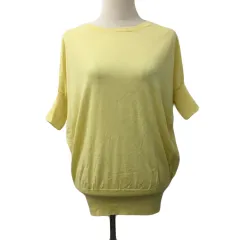 ドレステリア DRESSTERIOR セーター ニット プルオーバー ラウンドネック 無地 薄手 ウール 透け感 五分袖 黄 イエロー