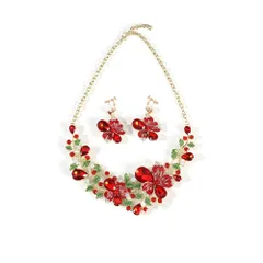 [ＫＫ　Ｓｏｌｉｓ] ネックレス イヤリング２点セット フローラル・ブリリアンスシリーズ 咲き誇る花々をモチーフに、華やかさと優雅さを融合させたデザインジュエリーセットクルーズフォーマルナイトダンス発表会ショー舞台パーティー結 [レッド] [イヤリングセット]