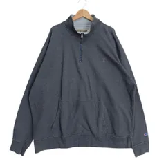 Champion チャンピオン ハーフジップ スウェットシャツ メンズ 5XL相当 古着 ワンポイントロゴ刺繍 トレーナー プルオーバー 裏起毛 ビッグサイズ 大きいサイズ 墨黒 チャコールグレー【スウェット】