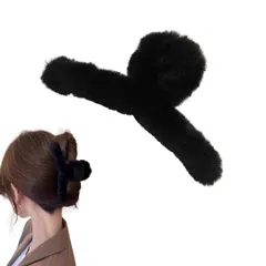 バレッタ ファー レディース ヘアアクセサリー 大きめ ヘアクリップ 髪留め 冬 可愛い ふわふわ おしゃれ ヘアアレンジ 韓国風 デート しっかりとまる かわいい バンスクリップ まとめ髪 髪飾り (ブラック) [ブラック]