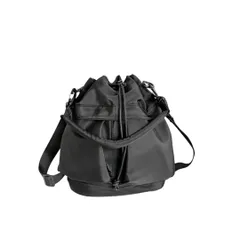 [Liebendo] 巾着バッグ ショルダーバッグ トートバッグ レディース メンズ バッグ 巾着型 ナイロン 斜めがけ ハンドバッグ シンプル 軽量 防水 バケツバッグ 人気 2way 肩掛け 大人 おしゃれ 旅行 ポシェット ミリタリー 丈夫 [ブラック]