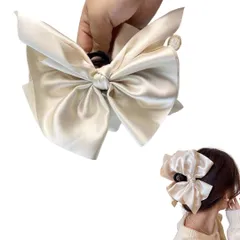 バレッタ 大きめ リボン クリップ サテン シフォン ヘアアクセサリー 大人 ヘアクリップ 髪留め おしゃれ 結婚式 バンスクリップ ヘアクリップ 大きめ おしゃれ しっかりとまる バレッタ かわいい 可愛い 韓国 (ホワイト, サテ [ホワイト] [サテン]