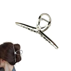 バンスクリップ リボン ヘアクリップパール 韓国風 ヘアクリップ ヘアクロー 大きめ おしゃれ 髪留め クリップ しっかりとまる 結婚式 ヘア バレッタ かわいい 可愛い 韓国 まとめ髪 ヘアアクセ 髪飾り ヘアアレンジ (シルバーC) [シルバーC]