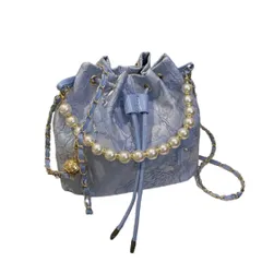 [Liebendo] 巾着バッグ ショルダーバッグ レディース ポシェット 浴衣 パール リボン ポーチ 小さめ ミニ ショルダーポーチ 斜めがけ チェーンバッグ ハンドバッグ パーティーバッグ 可愛い かわいい y2k 人気 (ブルー) [ブルー]