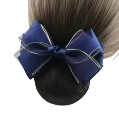 シニヨンネット バレッタ ネット付き お団子ネットリボン 大きめヘアネット 髪ネットリボン レディースヘアアクセサリー 髪留め (ネイビー, シフォン) [ネイビー] [シフォン]