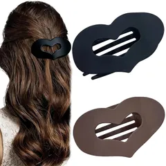 Alpha Depot ヘアクリップ 2個セット 軽量 大人かわいい 韓国風 バンスクリップ 髪留め ヘアアクセサリー おしゃれ エレガント 日常使い プレゼントにも (モダンハート マットブラック&マットモカ) [モダンハート マットブラック&マットモカ]