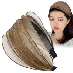 カチューシャ レディース 痛くない シフォン ヘアアクセサリー 幅広 太め 大人 可愛い おしゃれ 髪留め ヘアバンド ワイド (カーキ, フリーサイズ) [カーキ] [フリーサイズ]