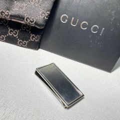 美品✨グッチ マネークリップ 札入れ シマ レザー 本革 GG柄 ブラック