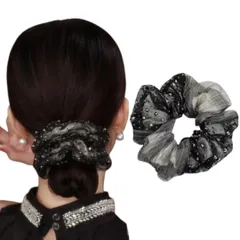 シュシュ 大きめ 大人 ヘアゴム パール レディース ヘアアレンジ 髪飾り おしゃれ 韓国風 フォーマル 結婚式 二次会 デート ヘアアクセ ヘアアクセサリー 上品 エレガント 大人可愛い まとめ髪 ゴム おしゃれヘアゴム (ブラック) [ブラック]