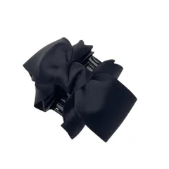 ヘアクリップ リボン バレッタ リボンクリップ ヘアアクセサリー バンスクリップ ボリューム 上品 (ブラック) [ブラック]