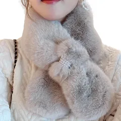 [ソユル] エコ フェイク ファー ビジュー付き ティペット マフラー 襟巻 レディース (ブラウン) [ブラウン]