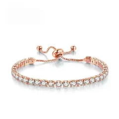 収納袋付き ブレスレット レディース ジルコニア ジュエリー 極細 華奢 プレゼント ピンクゴールド 金 銀 シンプル おしゃれ 可愛い チェーン パール かわいい ローズクォーツ ストーン 普段使い (ローズゴールド) [ローズゴールド]