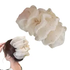 バレッタ 大きめ リボン クリップ サテン シフォン ヘアアクセサリー 大人 ヘアクリップ 髪留め おしゃれ 結婚式 バンスクリップ ヘアクリップ 大きめ おしゃれ しっかりとまる バレッタ かわいい 可愛い 韓国 (ホワイト, シ [ホワイト] [シフォン]