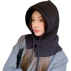 [Belle Iza Bella] フードウォーマー ニット フード ネックウォーマー レディース スヌード バラクラバ あったか マフラー 一体型 無地 帽子 ぼうし にっと 目出し帽 ビーニー 防寒 防風 保温 かわい [ブラック] [Free Size]