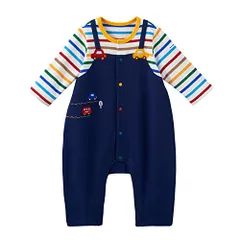 新品 [ミキハウス] カバーオール ロンパース くるま 長袖 日本製 男の子 ベビー ベビー服 赤ちゃん 43-1211-497 80cm 紺