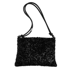 [Liebendo] キラキラバッグ スパンコール パーティ ハンド 肩掛け バッグ ショルダー 結婚式 パーティー バック オケージョン レディース 黒 シルバー 銀 可愛い おしゃれ 二次会 キラキラ ラメ (ブラック) [ブラック]