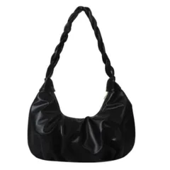 [Liebendo] ショルダーバッグ レディース レザー ホーボーバッグ ギャザーバッグ y2k フリルバッグ おしゃれ 韓国 三日月型ショルダーバッグ ハンドバッグ 軽量 可愛い かわいい 人気 カバン 鞄 レザーバッグ (ブラック) [ブラック]