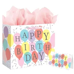 【新品】 ラッピング 袋 バースデーバッグ【ギフトの雰囲気 UP UP！】YOAYAO プレゼント 袋 薄葉紙とカード付き ラッピング 紙袋 手提げ 厚手タイプ ラッピング 袋 大 ギフト袋 ギフトバッグ 丈夫で耐久性があり 誕生日 パーティー 出産祝い 0