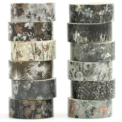 【新品】 Songdao 和紙テープ 花柄 12巻セット｜フローラル マスキングテープ ガーデン柄／手帳・スクラップブック・DIY・ギフトラッピングに最適｜15mm×2m (6 神秘の影) 0