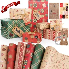 【新品】 Hianjoo クリスマス 包装紙 ラッピングペーパー 包装ペーパー 厚手 大判 梱包 折り クリスマス お祝い プレゼント 包装 ラッピング用品 包装資材 ギフトタグ付き かわいい 梱包紙 (50*70cm, 6枚入り) 1