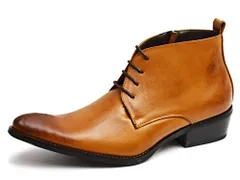 新品 [ジーノ] ビジネスシューズ ブーツ メンズ チャッカーブーツ ショート サイドゴアブーツ レースアップ ジッパー ドレスシューズ 革靴 メンズブーツ 紳士靴 レースアップ ze1164 Brown 26.5cm