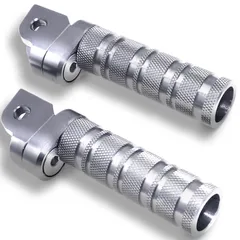 UP-BASE バイク ステップ バー M8 フットペグ 汎用 左右 2本セット アルミ製 軽量 耐久性 位置調整 滑り止め加工 オートバイ カスタム パーツ 銀 シルバー [シルバー]のサムネイル