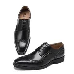 新品 [Flukin] 革靴 メンズ ビジネス ブラック ウィングチップ 3E 撥水加工 滑り止め ゴム底 紳士靴 メダリオン 彫刻 フォーマル 面接 入学式 卒業式 履きやすい 合成皮革 ブラック 25.5cm