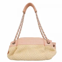 シャネル(Chanel) シャネル ショルダーバッグ キャンバス レザー ピンク ベージュ レディース