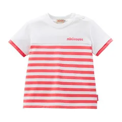新品 [ミキハウス] 半袖Ｔシャツ ボーダー ロゴ シンプル 日本製 男の子 女の子 ベビー キッズ 子供服 通園 通学 10-5251-680 90cm コーラルピンク