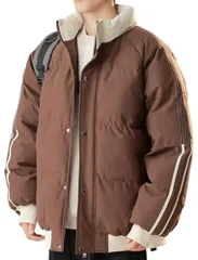 新品 [ｂｌｕｅｆｅｅｌ] 冬服 中綿ジャケット メンズ 厚手 アウター ストライプ柄 ジップアップ カジュアル 着心地 柔らかい肌触り トップス カラーマッチング ストリート系 可愛い 防風 防寒 耐摩耗 体型カバー 春 秋 冬 お出掛け Brown-2XL