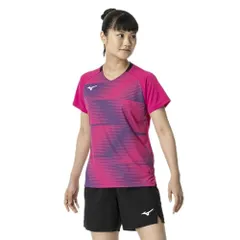 新品 テニス バドミントン ゲームシャツ 半袖 吸汗速乾 ダイナモーションフィット 日本バドミントン協会公認 62JAB203 レディース フクシアピンク XS