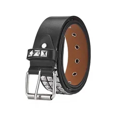 【新品】 [LumiSyne] スタッズベルト レディース メンズ パンク ロック リベットベルト 3連 ピラミッド レザーベルト ピンバックル付き カジュアル ベルト ジーンズ パンツ ドレス 1