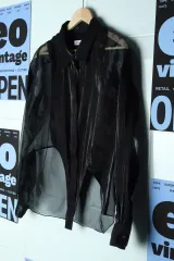 (S-M) ウィンドウ00 シャツ シルキー オーガンザ ブラック シースルー-17694