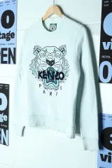 (S-M) KENZO ケンゾー スウェット Tシャツ 虎 スカイ BIGロゴ-17697