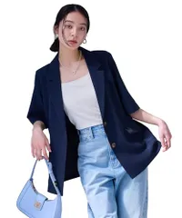 新品 [ビス] 美easy リネンライクハーフスリーブジャケット【接触冷感/洗える】 コンメイン S