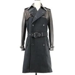 良品 RALPH LAUREN BLACK LABEL ラルフローレン ブラックレーベル レザー メルトン コンビ トレンチコート サイズ4 ブラック  レディース 古着 中古 USED