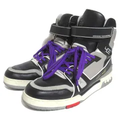 美品 LOUIS VUITTON ルイヴィトン LVトレイナー 408 ハイカット スニーカー サイズ8 27cm相当 ブラック×グレー メンズ 古着 中古 USED