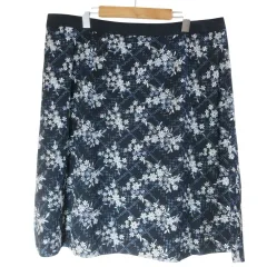 アリスバーリー Aylesbury 美品 フレアスカート 刺繍 花柄 ひざ丈 大きいサイズ 21 6L相当 紺 ブルー /X