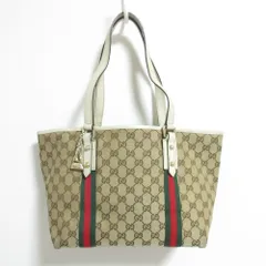 良品 GUCCI グッチ GGキャンバス シェリーライン トートバッグ 137396 ベージュ レディース 古着 中古 USED