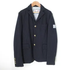 良品 MONCLER GAMME BLEU モンクレールガムブルー GIACCA ストライプ ダウン テーラードジャケット 1サイズ ネイビー メンズ 古着 中古 USED