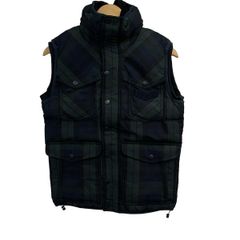 ディーゼル ダウンベスト サイズXS XS メンズ美品 - ダークネイビー×ダークグリーン チェック柄/ジップアップ/フード収納可/秋/冬