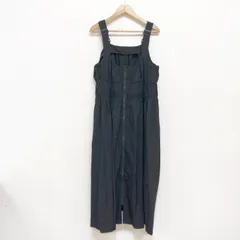美品 アンティカ シャーリングサロペワンピース ナイロン フロントジップ ジャンパースカート ブラック FREE