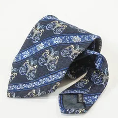 MCM エムシーエム ネクタイ シルク100% イタリア製 総柄 ストライプ 紋章柄 ネイビー ブルー 9.5cm メンズ 高級 ブランド ビジネス フォーマル スーツ 結婚式 冠婚葬祭 レギュラータイ ロゴ おしゃれ 上品